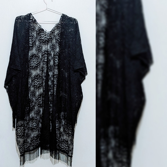 Vintage | Shawl | Cover Up | Floral Lace | Fringe| Tassel | Whimisigoth - Picture 2 of 5